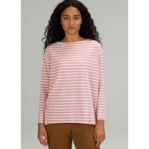 Lululemon Back In Action Long Sleeve Top Pink White Stripe Oversized